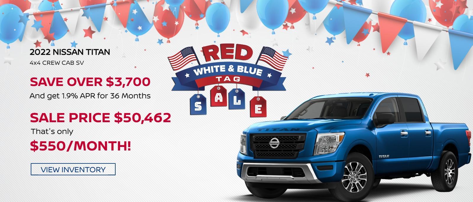 Red White and Blue Tag Sale-2022 Nissan Titan save over $3,700
