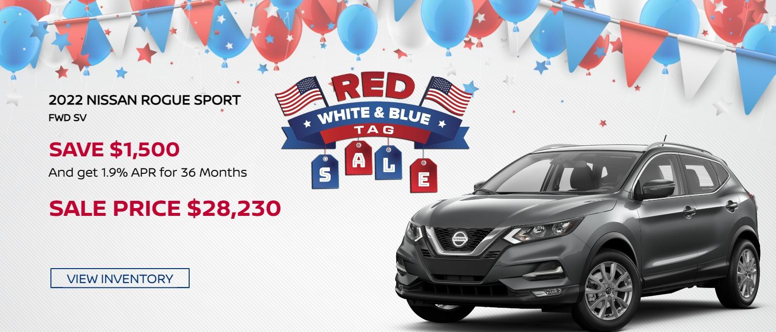 Red White and Blue Tag Sale-2022 Nissan Rogue Sport Sale Price $28,230