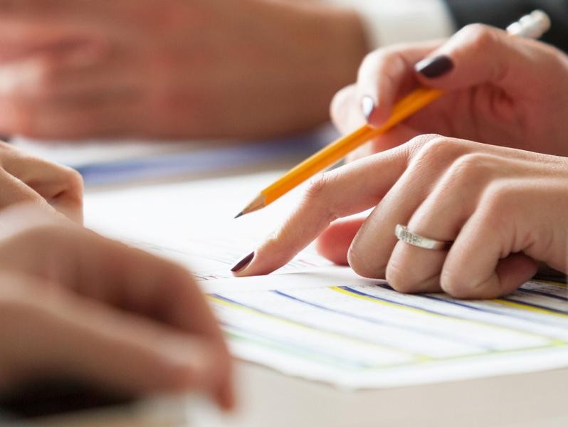 Woman filling out form
