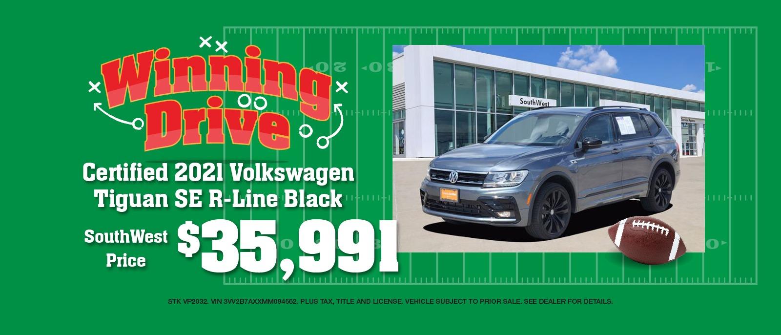 Certified 2021 Volkswagen Tiguan SE R-Line Black
SouthWest Price $35,991